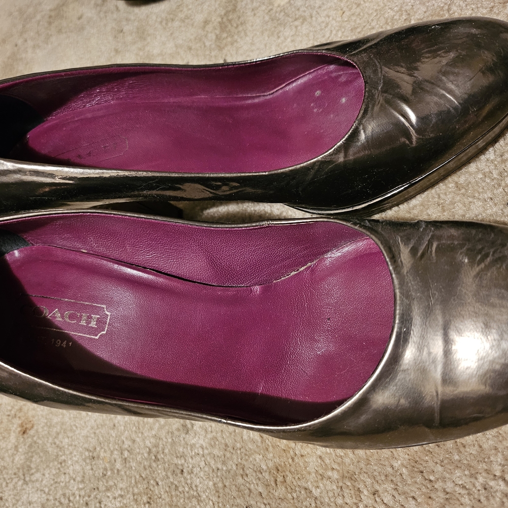 Coach Silver and Black Heels with Pointed Toe